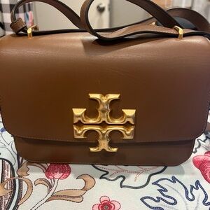 Tory Burch Brown Crossbody Bag with Gold Logo - Larger Eleanor Bag